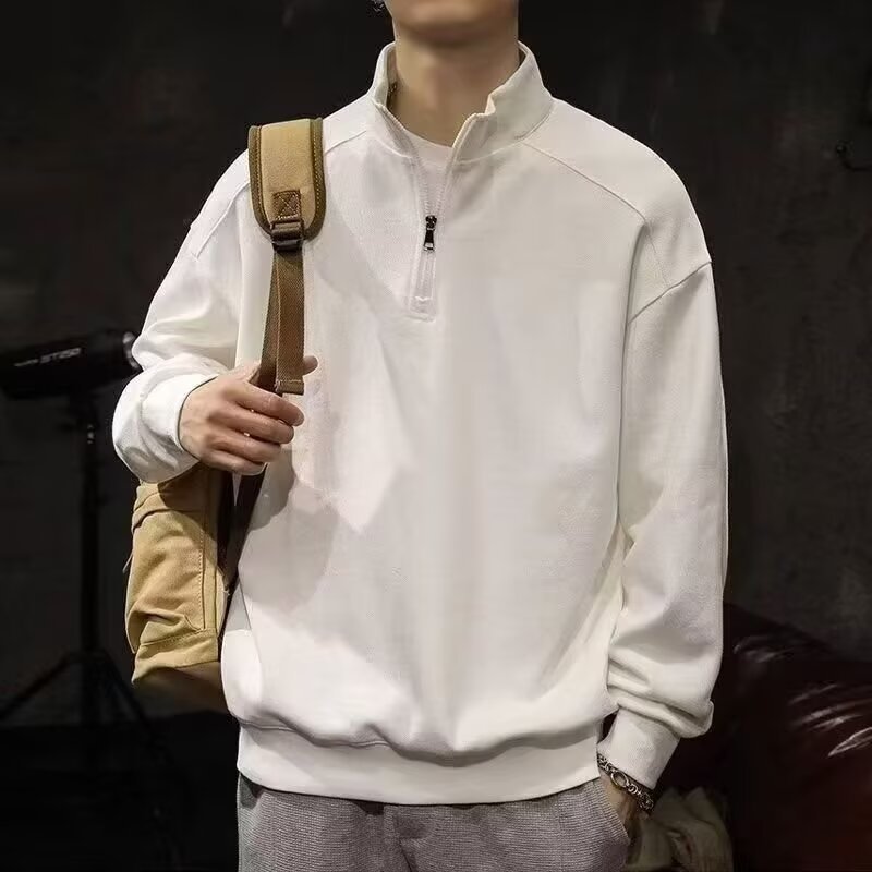 跨境外贸纯色韩版休闲卫衣男宽松半拉链男士上衣春秋季潮牌卫衣男|undefined