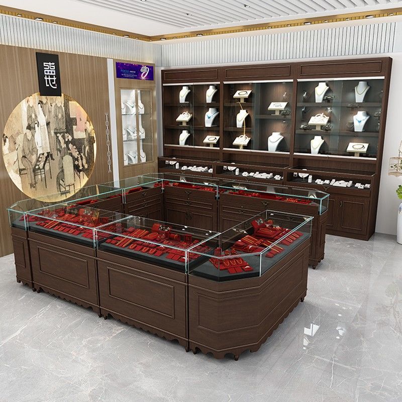 实木珠宝展示柜饰品首饰柜翡翠玉器透明玻璃展柜商用古玩陈列柜台