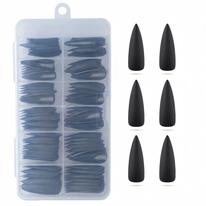 Cross-Border Dark Red Autumn and Winter Solid Color Matte Long Stiletto Nail Tips Wearable Nails Fake Nails Matte Stiletto