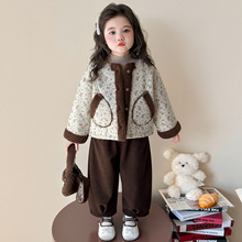 女童秋冬加绒棉衣外套套装2025新款小女孩超洋气时髦宝宝冬装衣服
