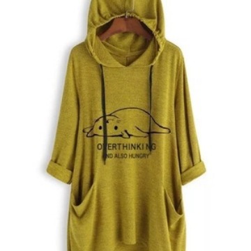 Cross-border Amazon autumn and winter new mid-length plus size loose printed irregular knitted long sleeve hooded sweater for women