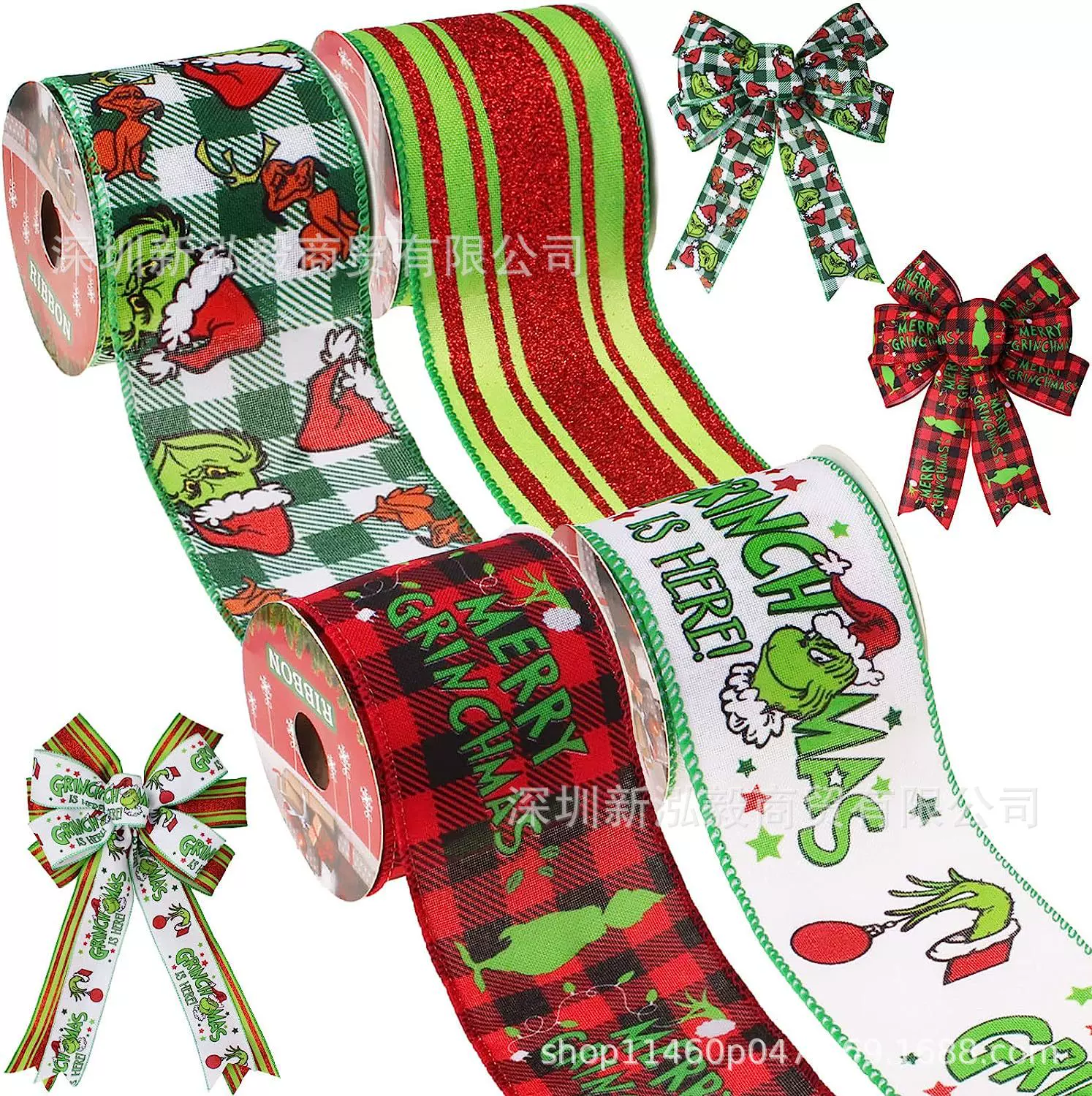 泓毅织带圣诞节丝带格林奇绿毛怪圣诞怪丝带节日装饰丝带厂家现货