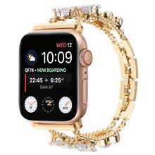 适用Applewatch7苹果s8手表表带六瓣花水钻花朵双链iwatch654代se