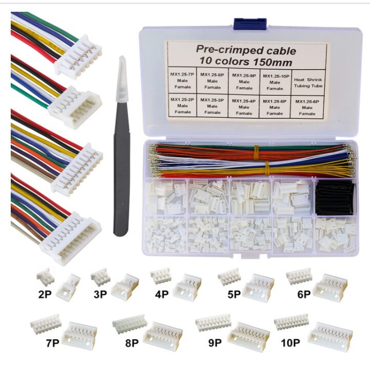 MX1.25 male and female connector kit pre-crimped cables are compatible with 240 connectors and 200 28AWG cables