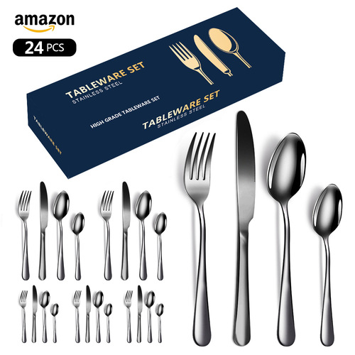 Cross-border Amazon 1010 stainless steel tableware four-piece set 24-piece Western steak knife, fork, spoon gift box set