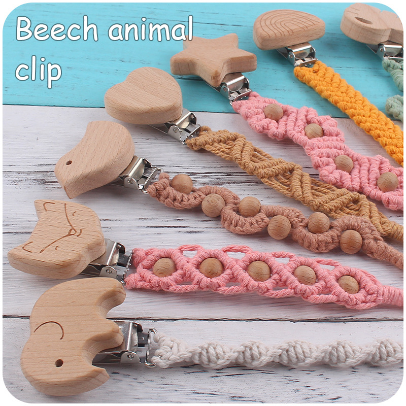 Bebé suministros de dibujos animados animal haya chupete clip DIY bebé creativo hecho a mano tejido algodón cuerda chupete cadena