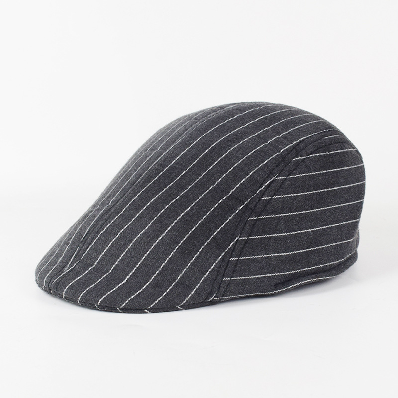 Primavera y otoño gorras de lengua de pato para hombres y mujeres de lana caliente boina de rayas simple gorras de avance gorras casuales coreanas gorras de mediana edad