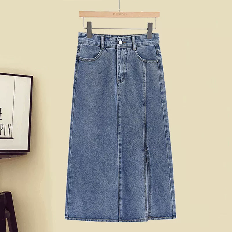 Spring set, denim skirt, plus size, western style