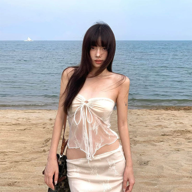 Swimsuit New Niche Design Island Vacation Photo Sexy Lace Tube Top Split Long Skirt Hot Spring Swimsuit for Women