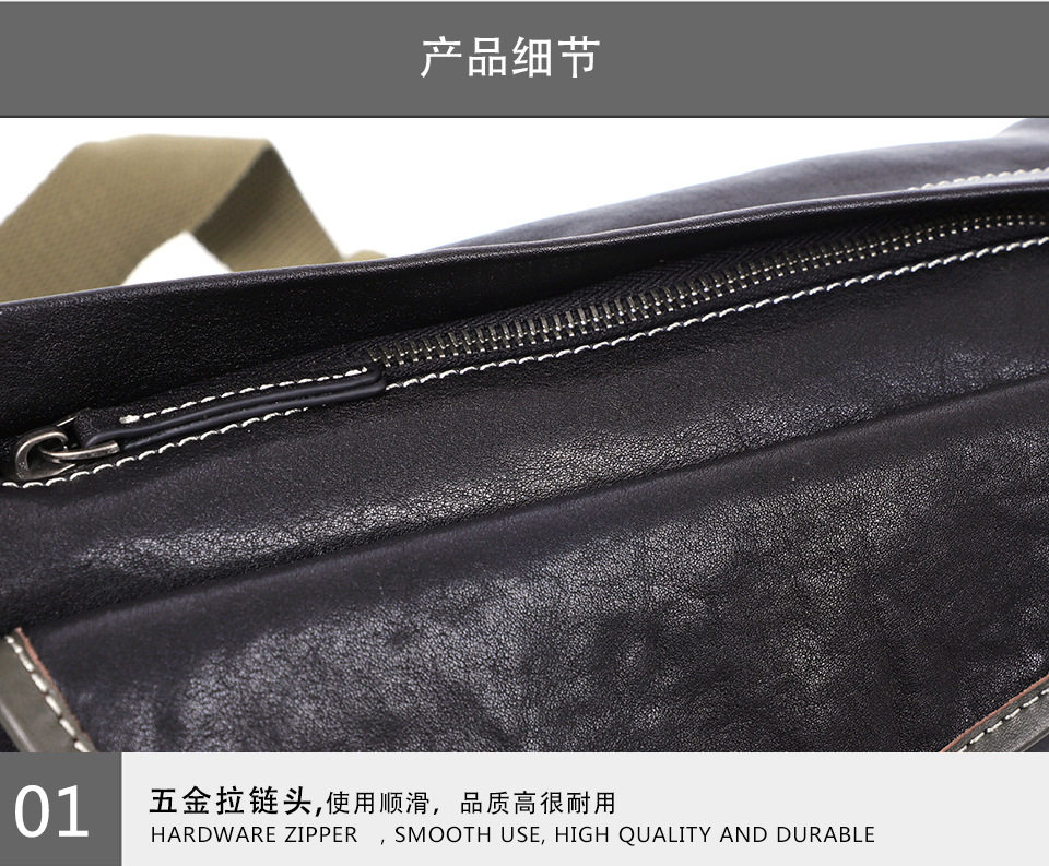 Túi đeo chéo nam da bò thật thuộc da thực vật, túi nhỏ đeo vai cá tính 29×11×17 cm — Dây đeo vai màu đen, Dây đeo vai đơn màu xanh lá cây, Dây đeo vai màu đen và xanh lá cây chi tiết 16