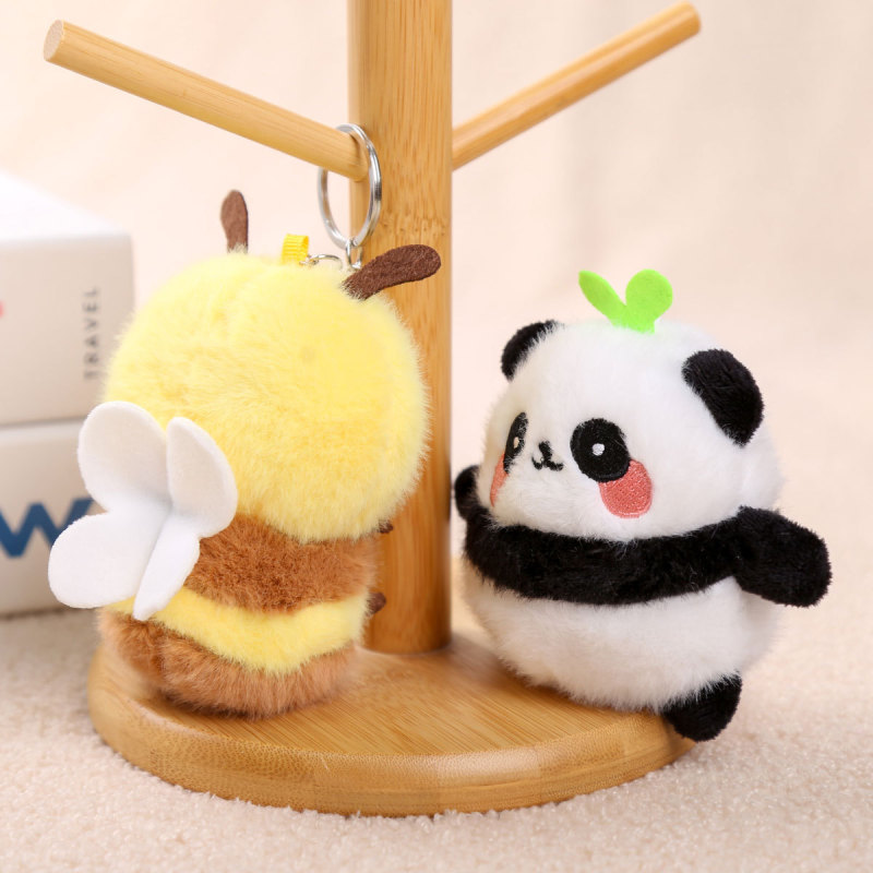 かわいいパンダぬいぐるみと蜂ペンダント人形バッグペンダント人形キーホルダー布人形卸売|undefined