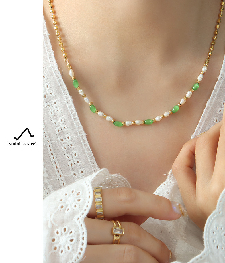 Elegant Geometric Pearl Plating Opal Necklace