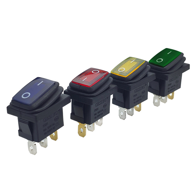 防水船型开关KCD1带灯15*21mm 连体防水3脚2档防尘防油污翘板开关