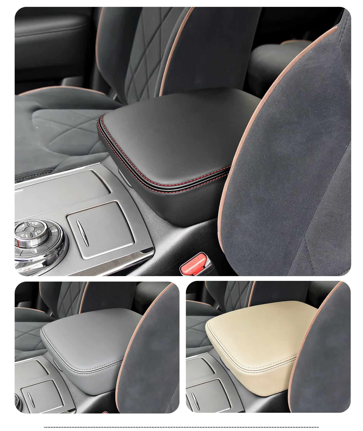 Suitable for 17-24 Nissan Patrol Car Front Center Armrest Box Leather Cover Armrest Box Cover Protective Cover Cross-Border