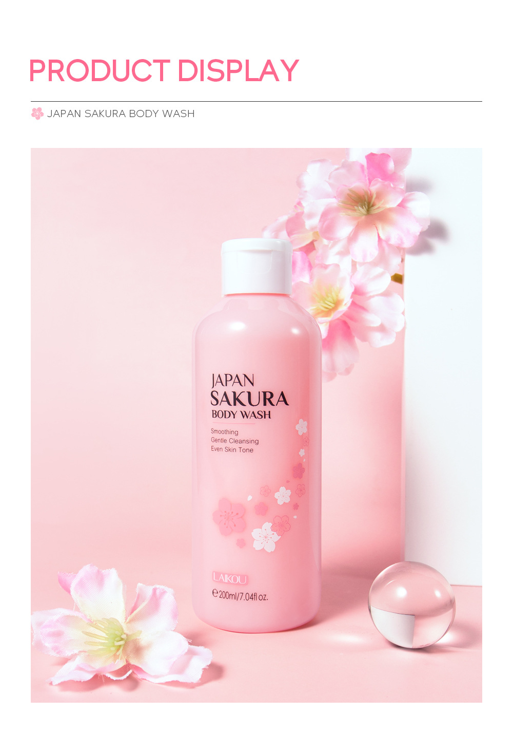 LAIKOU Japanese Cherry Blossom Body Wash 200ml for Cross-border Moisturizing, hydrating and softening Skin Cleansing in stock undefined