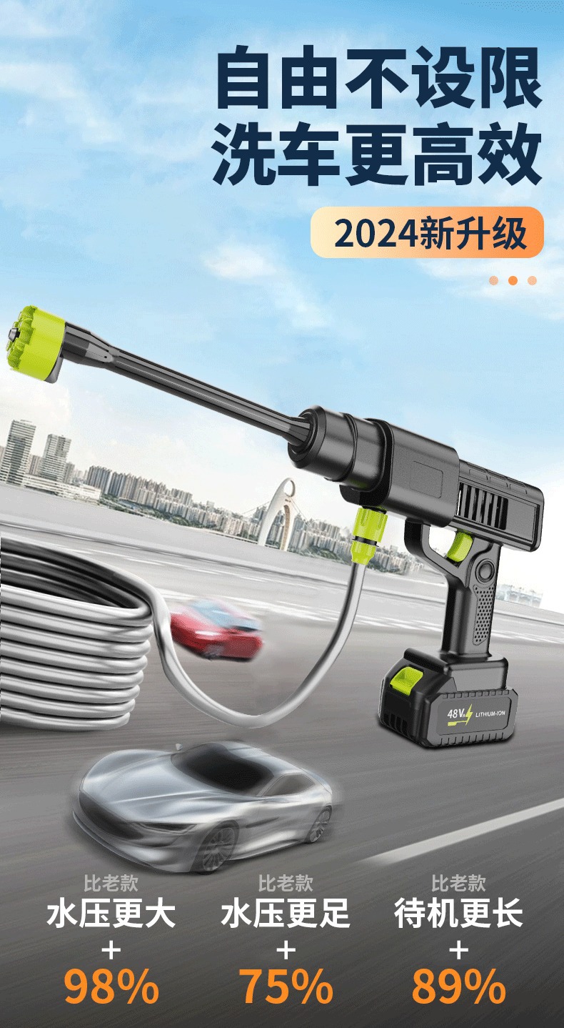 High-Pressure Car Wash Water Gun Shower Head Watering Flowers and Vegetables Pressurized Water Gun Wireless High-Power Car Wash Machine Car Wash Spray Gun
