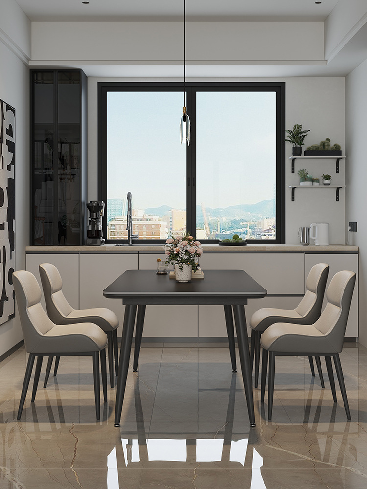 批发全拖岩板餐桌家用小户型餐现代简约长方形饭桌黑色岩板桌子