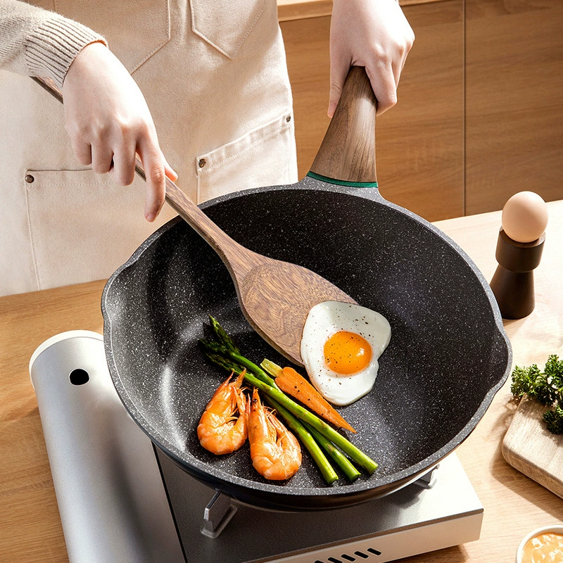 Ложка для жарки из деревянного шпона с тыловой крышкой для чугунной кухни, лопатка из дерева, антипригарная сковорода, лопатка для жарки риса