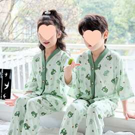 夏季男童家居服七分袖云朵棉套装女童睡衣儿童小中大童薄款空调服