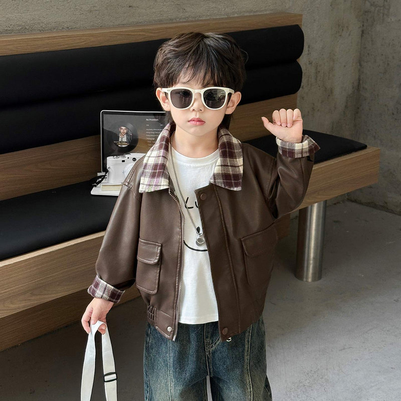 Boys' Leather Jacket Spring and Autumn 2025 New Stylish Little Boy Leather Jacket Trendy Autumn Children's Top