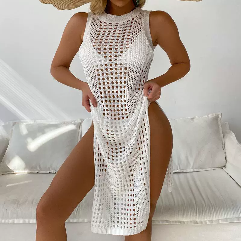  knitted beach sexy swimwear, 2023, европейский стиль, круглое горло, солнцезащита