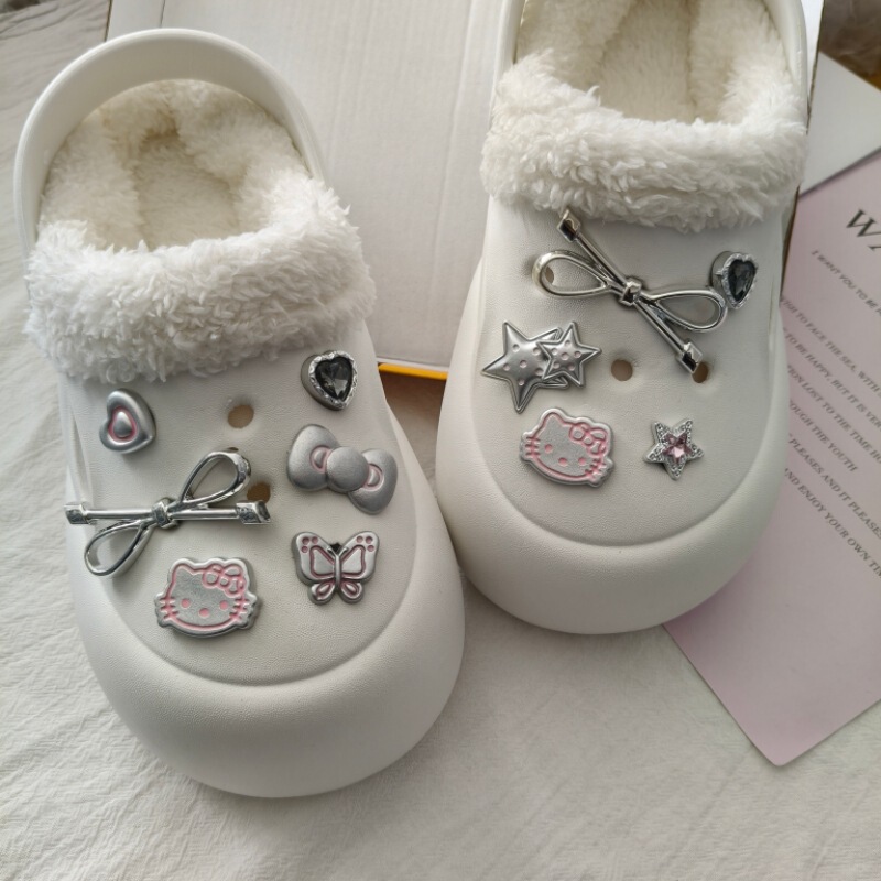 New Croc Shoes Accessories Hello Kitty Silver Pink Shoes Flower Bow Star Love DIY Accessories Removable New Croc Shoes Accessories Hello Kitty Silver Pink Shoes Flower Bow Star Love DIY Accessories Removable