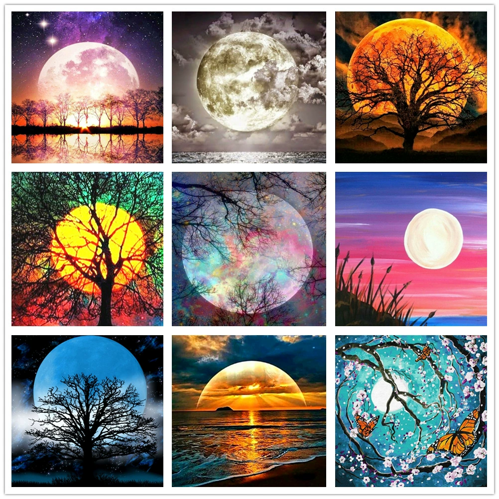 5D diamond painting moonlight seaside reflection DIY round diamond full diamond embroidery scenery Amazon decorative painting 25-25