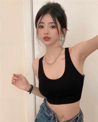 Hot girl's sexy beautiful back knitted small camisole women's inner wear summer without steel ring with breast pad bottoming outer top