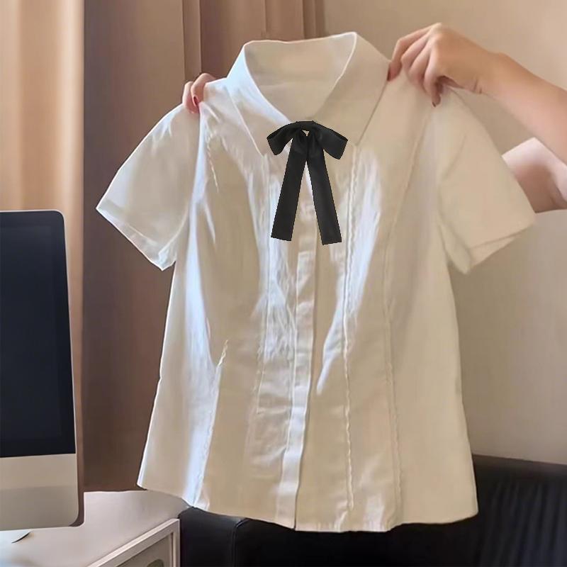 カレッジスタイルニッチ年齢軽減シャツ夏甘い2025新しいスリムファッションレース半袖シャツ女性用|undefined
