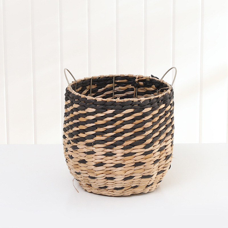 Cesta de almacenamiento tejida a mano de paja de estilo europeo manija cesta de mano suministros para el hogar misceláneas de juguete tubo de almacenamiento fábrica