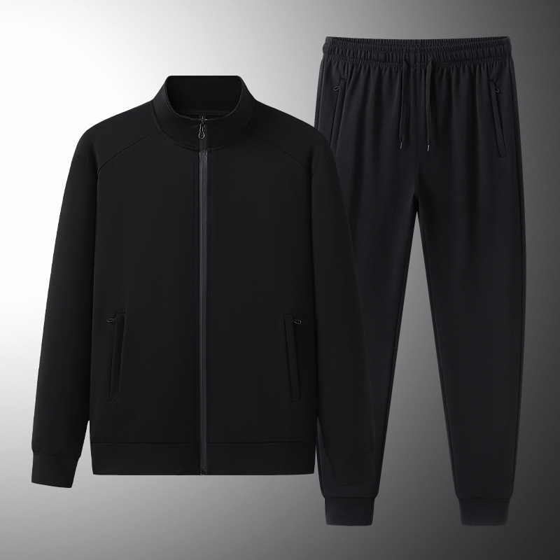 Cross-border hombre de cuello camiseta cardigan juego deportivo hombre primavera y otoño casual dos piezas de algodón suelto ropa de carrera grande
