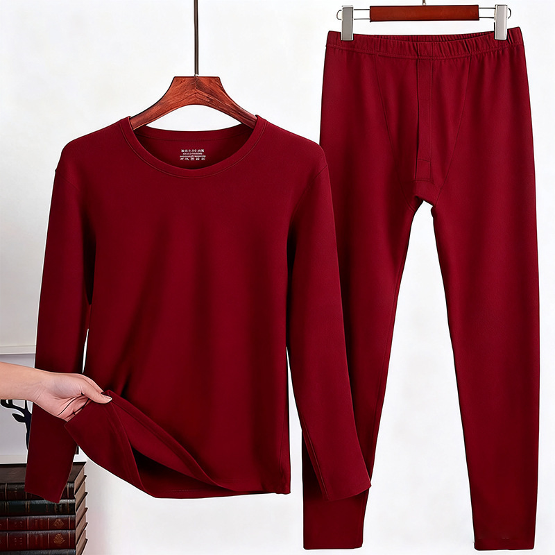 Special Offer Hot-Selling Thermal Underwear Set for Middle-Aged Men, Large Size, Thickened, Made of German Velvet, Inner Wear, Round Neck, Autumn Top and Pants