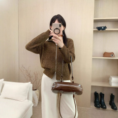 重磅加厚巴素兰羊毛衫外套女LP花纱双头拉链高领开衫上衣宽松针织