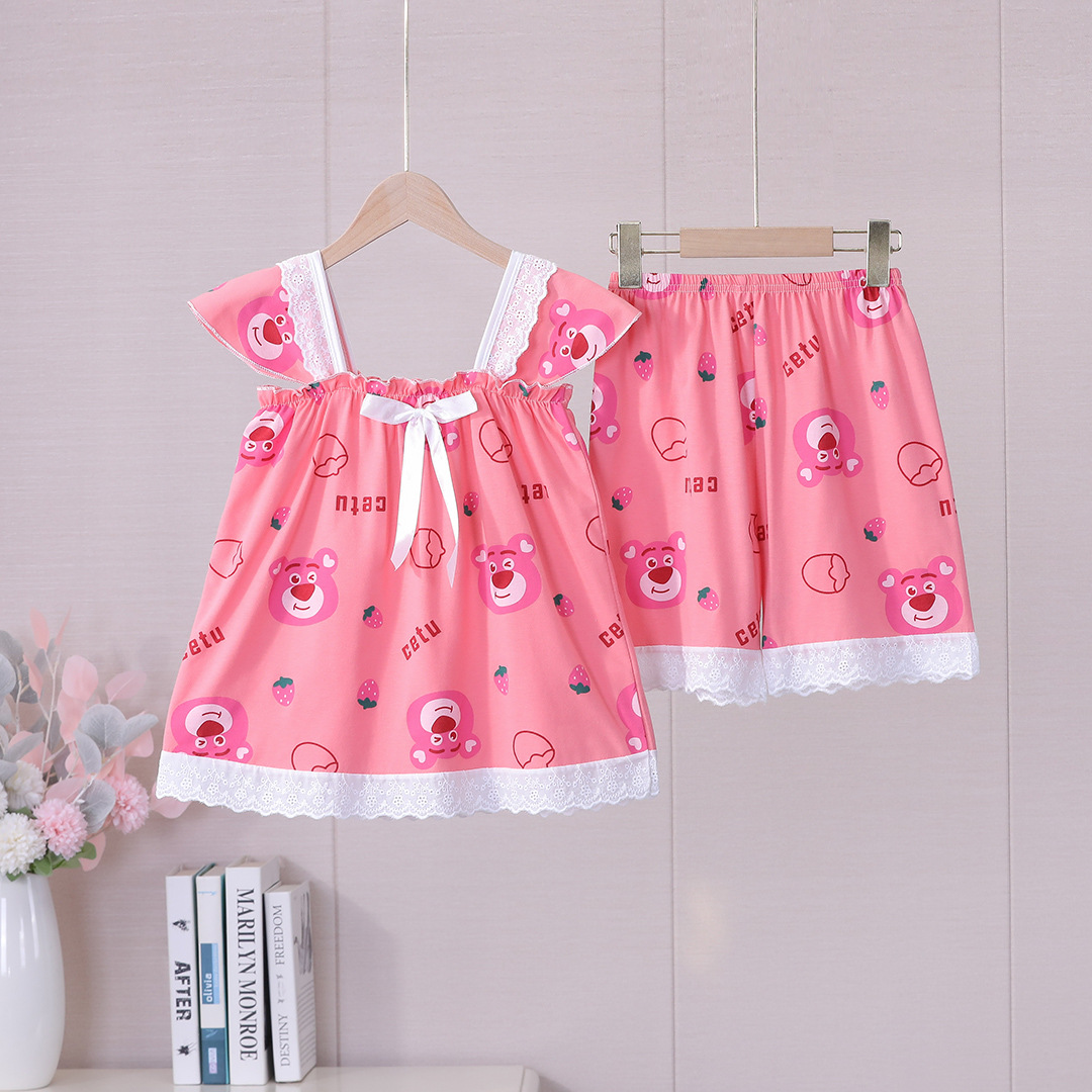 Pijamas de niños niñas cabina de manga corta de verano dibujos animados perros yu Gui niñas niños mayores set de ropa de bebé