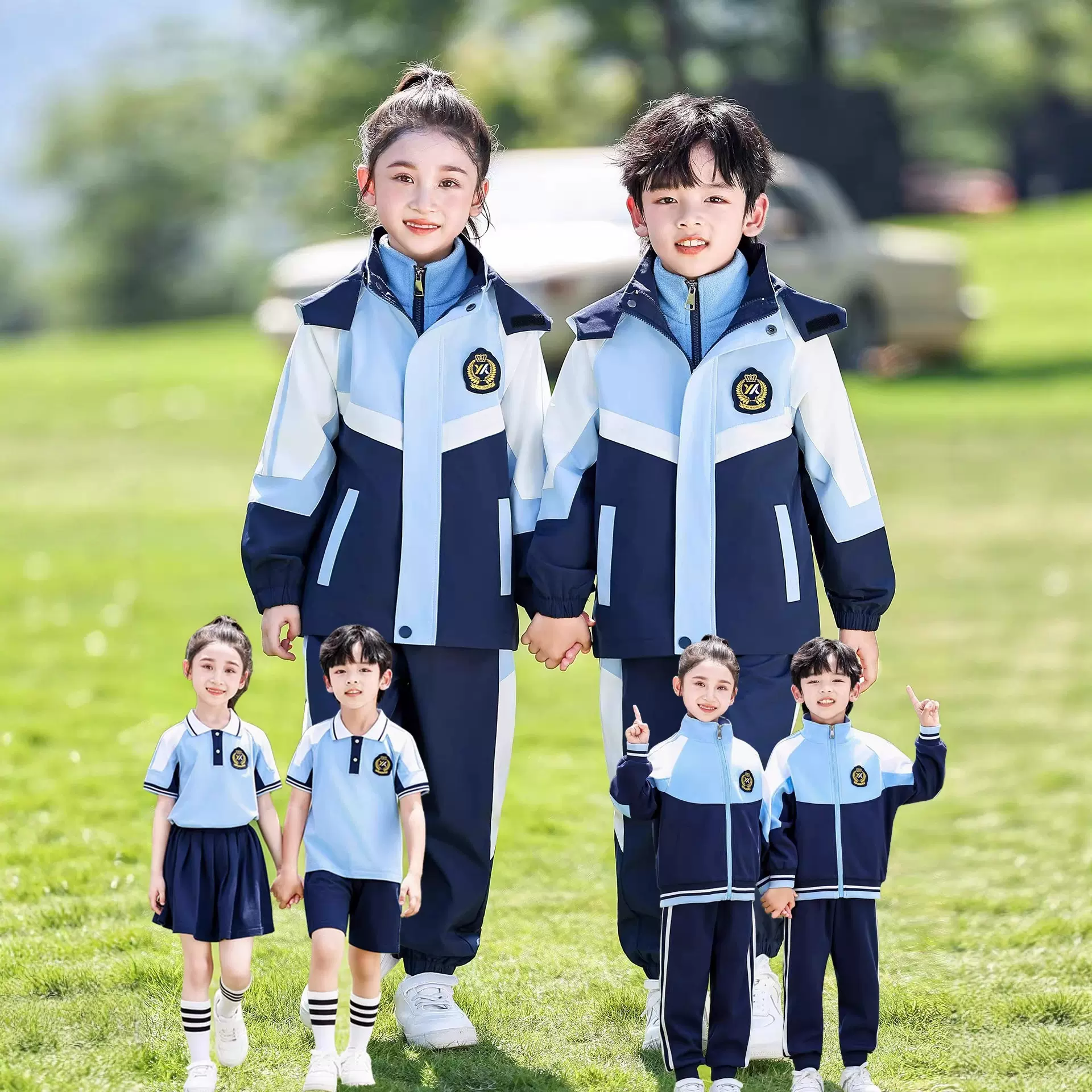 小学生校服冲锋衣三件套儿童班服一年级运动会服秋冬装幼儿园园服