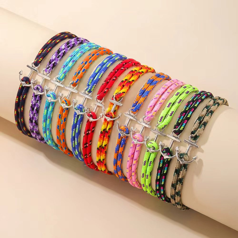 Cross-Border Ocean-Style Anchor 3mm Nylon Bracelet, Multi-Color Niche Stackable Adjustable Handmade Woven Bracelet Finished Product