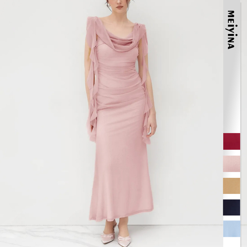 2026 European and American New Cross-Border Women's Fashion Spaghetti Strap Lace Backless Ruffle Slim Sexy Stylish Long Dress 2026 European and American New Cross-Border Women's Fashion Spaghetti Strap Lace Backless Ruffle Slim Sexy Stylish Long Dress