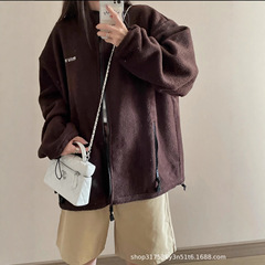 现货正确版本MU家新款咖色摇粒绒拉链夹克外套宽松版男女同款慵懒