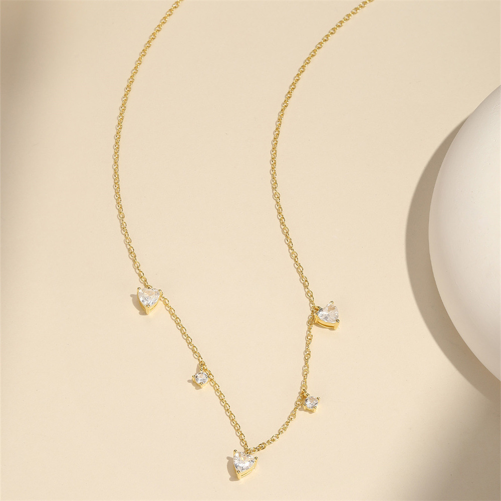 1 Piece Quantity 925 Sterling Silver Zircon Cable Chain Plating Heart Shape Multi Charms Necklace