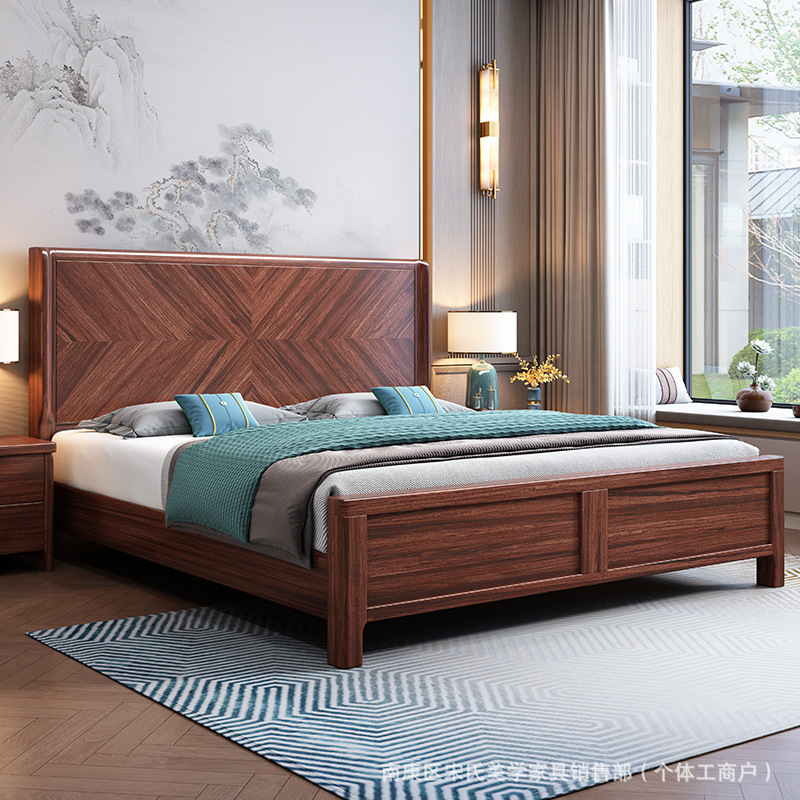 New Chinese Style Ebony Solid Wood Bed for Home Bedroom Double Bed 1.8m Light Luxury Inlaid High-Box Storage Bed 1.5m