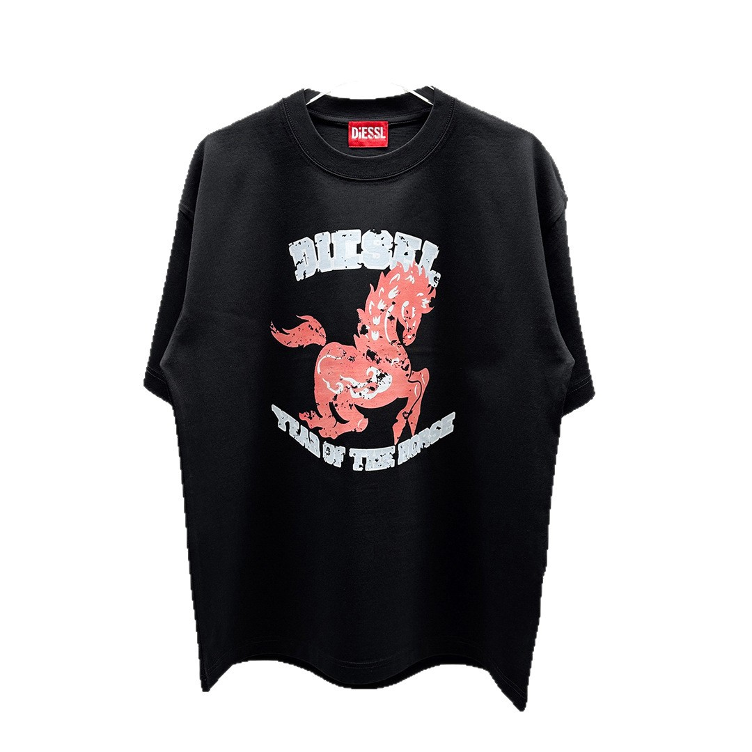 Transfronterizo dieseldie camiseta de verano nuevo camiseta de manga corta algodón impresión de moda de cuello redondo hombre y mujer media manga