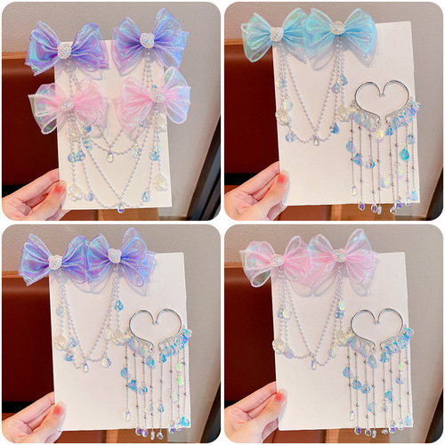 Mermaid hairpin children's princess tiara bow new high forehead chain children's hairpin forehead chain hair accessories