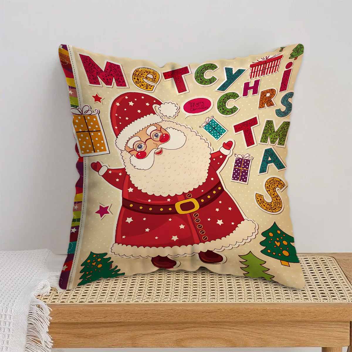 Christmas tree reindeer Santa Claus cover Sofa decoration Pillow case_voghion.com