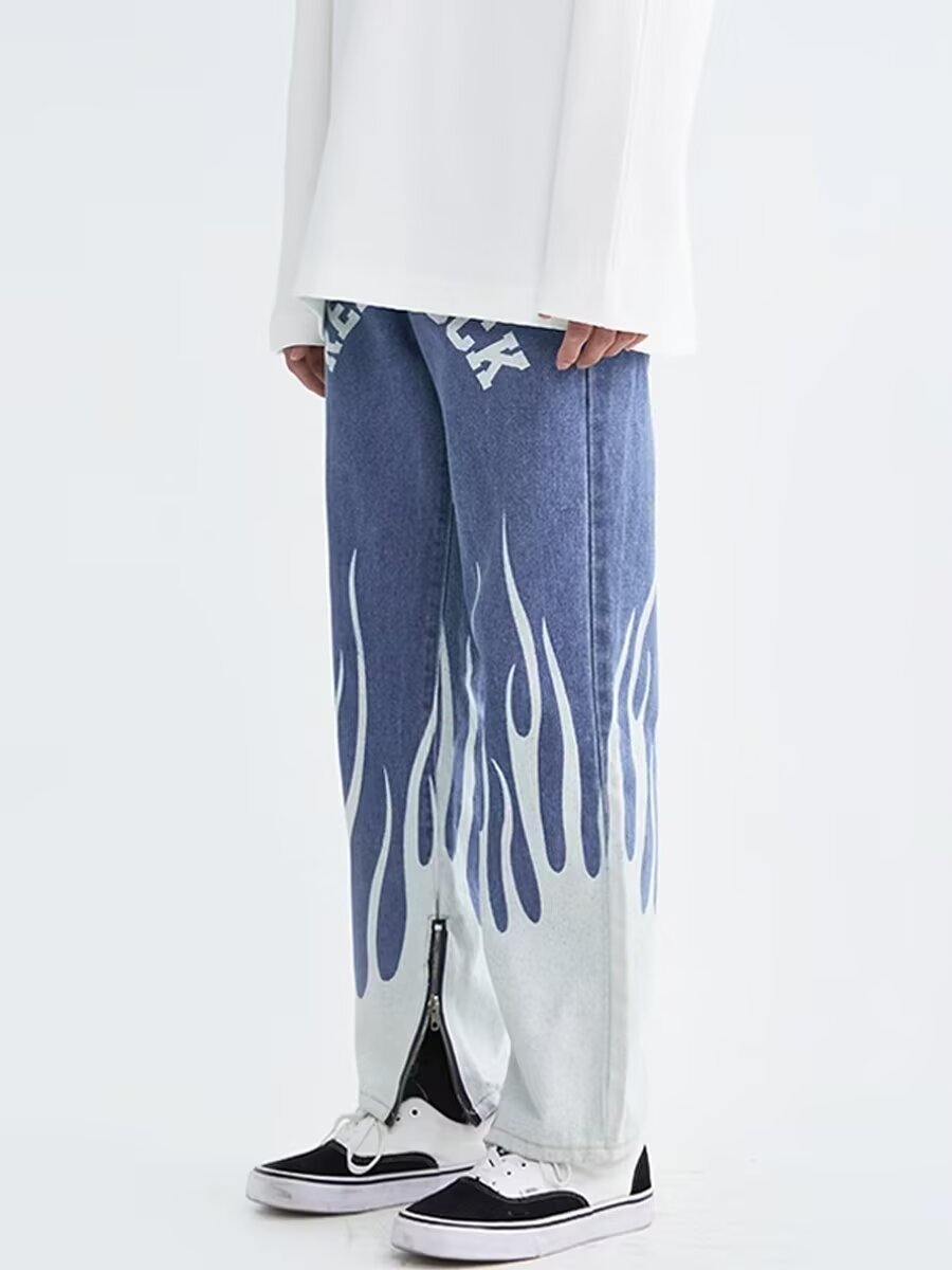 Men's Clothing Vibe Style Letter Jeans For Men With Side Zipper Design, Niche Hip Hop Street Rocking Slim Trousers_voghion.com