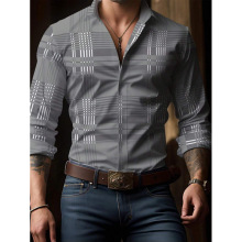 Q 18630 Men's Print Long Shirt ��ʿӡ���������羳����ͨ