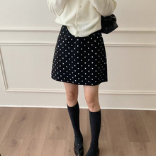 韩系波点针织半身短裙女2025秋冬新款打底外穿修身包臀直筒裙子潮