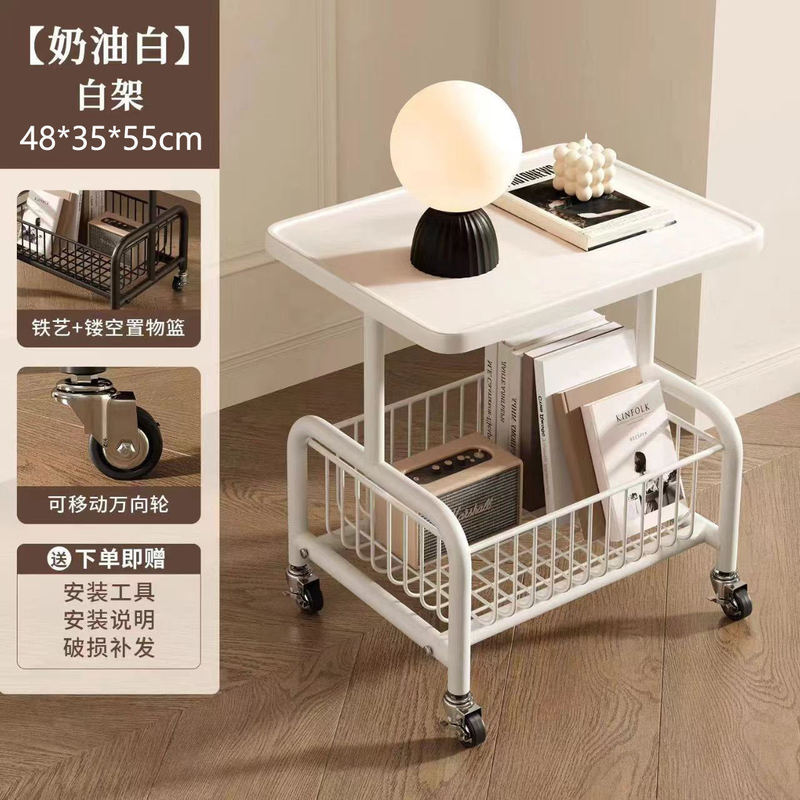 中世スタイルのソファサイドテーブルリビングルームモバイルコーヒーテーブルダイニングサイドレトロシンプルなカートホームベッドルームベッドサイド収納ラック|undefined