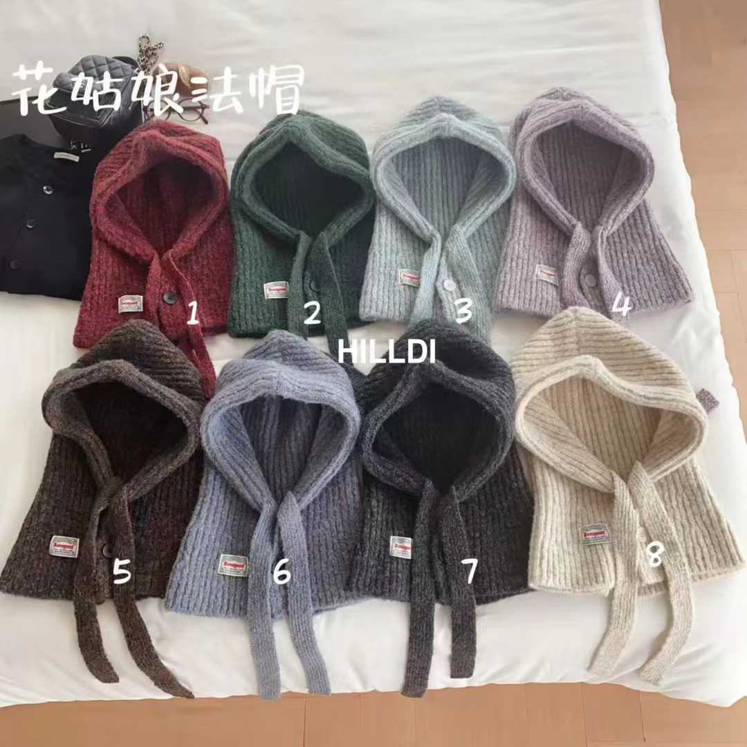 Cross-Border Korean High-End Mixed-Color Fashionable Neck Scarf Balaclava Autumn and Winter Warm Knitted Hat Women's One-Piece Hat