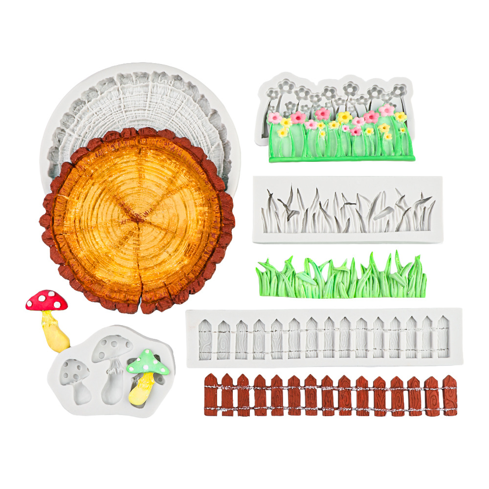 Mushroom racimo valla fondant molde de silicona tocones de goma decoración de pastel de hierba molde de accesorios de mousse de chocolate