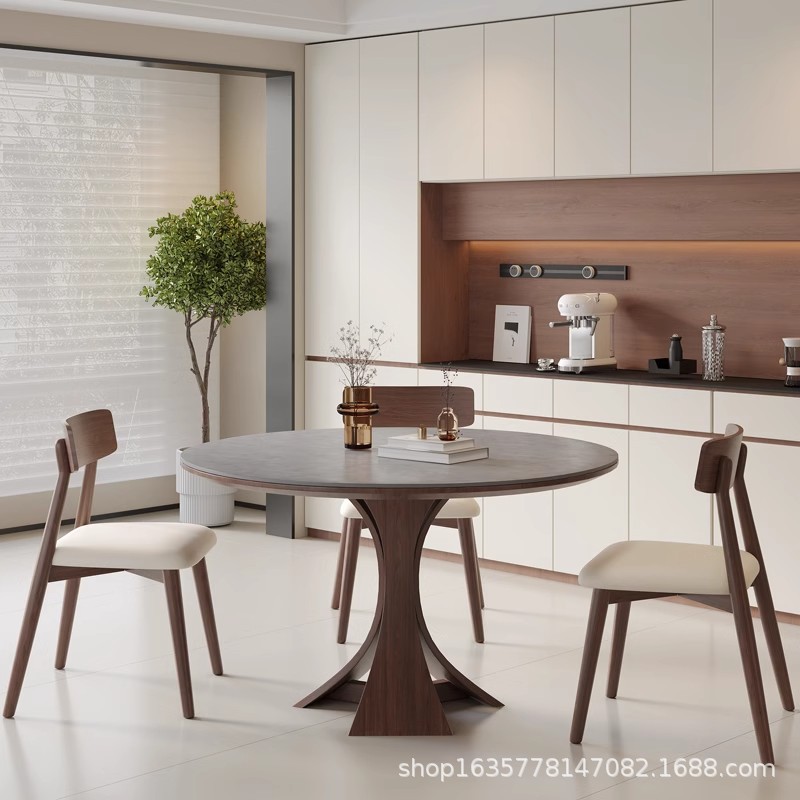 Mesa de comedor de madera maciza de tablero de roca de estilo nórdico Mesa de comedor de madera maciza redonda italiana de gran tamaño importada retro francesa